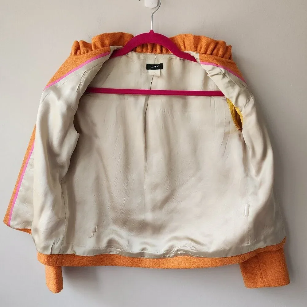 J. Crew Orange Ruffle-Trim Wool Blend Blazer